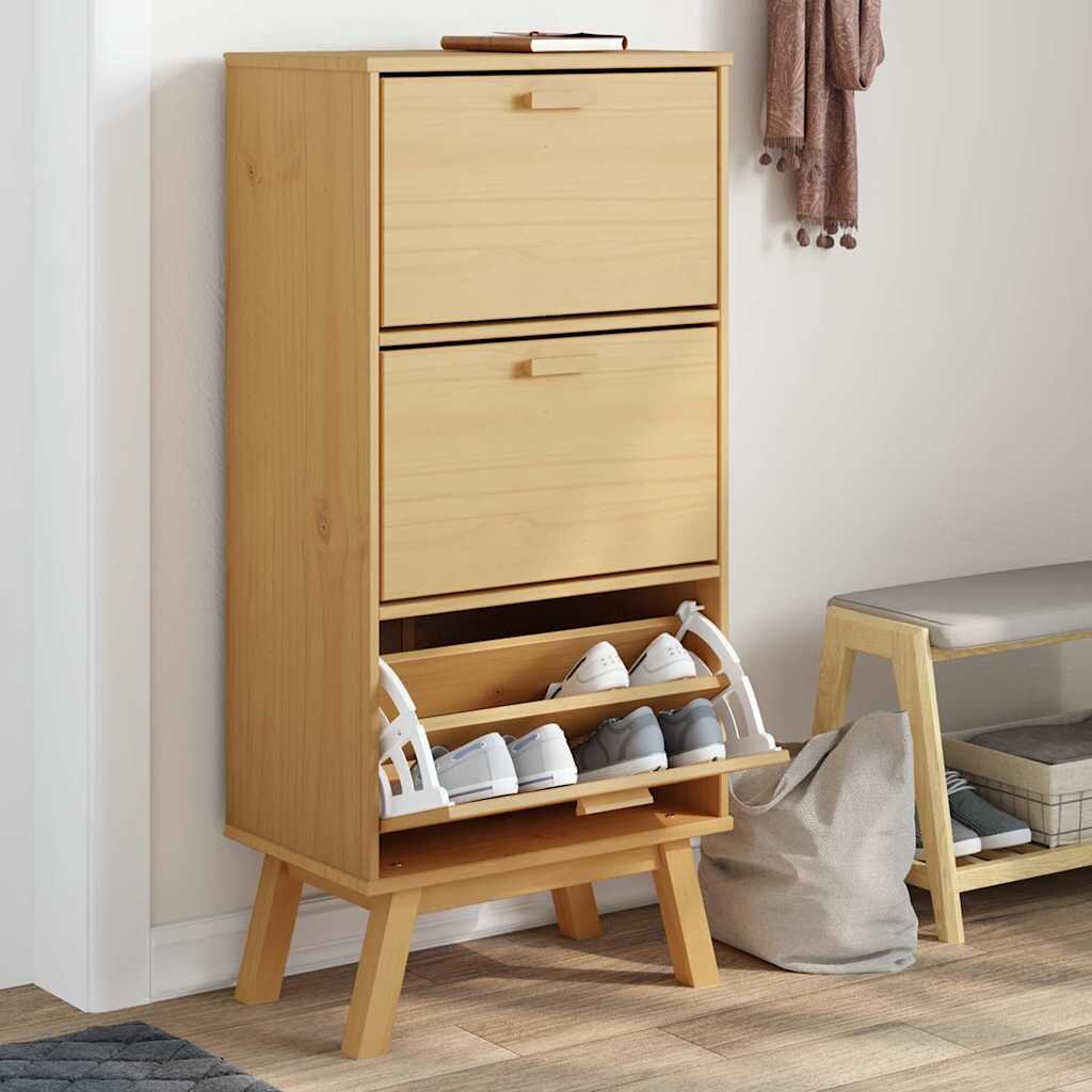 vidaXL Шкаф за обувки OLDEN кафяв 55x35x120 см бор масив