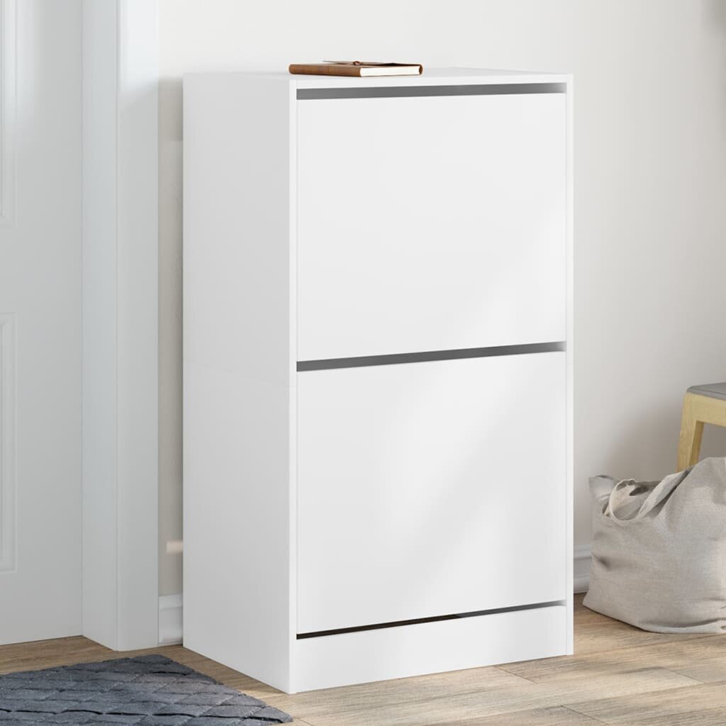 vidaXL Шкаф за обувки с 2 флип чекмеджета бял 60x42x108 см