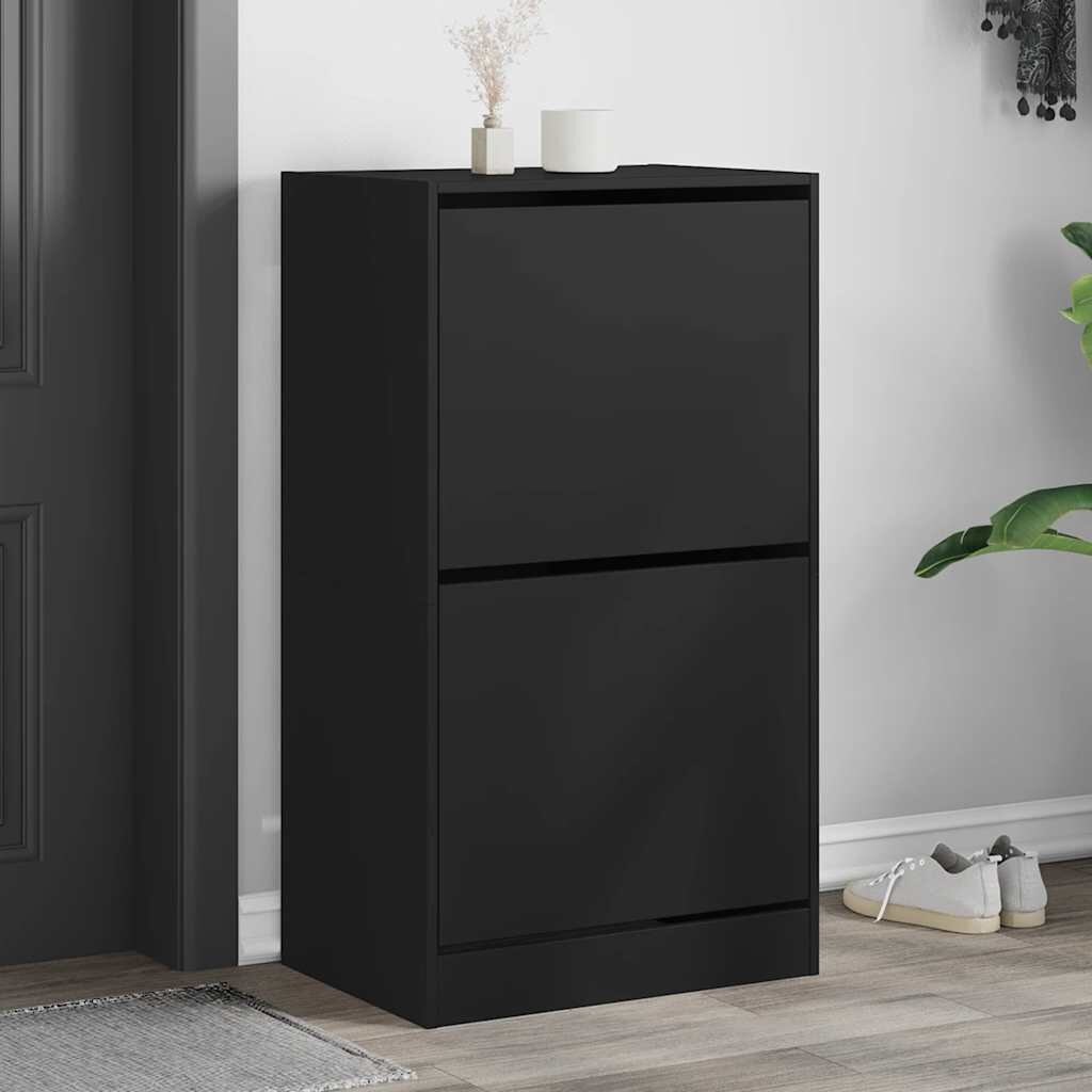 vidaXL Шкаф за обувки с 2 флип чекмеджета черен 60x42x108 см