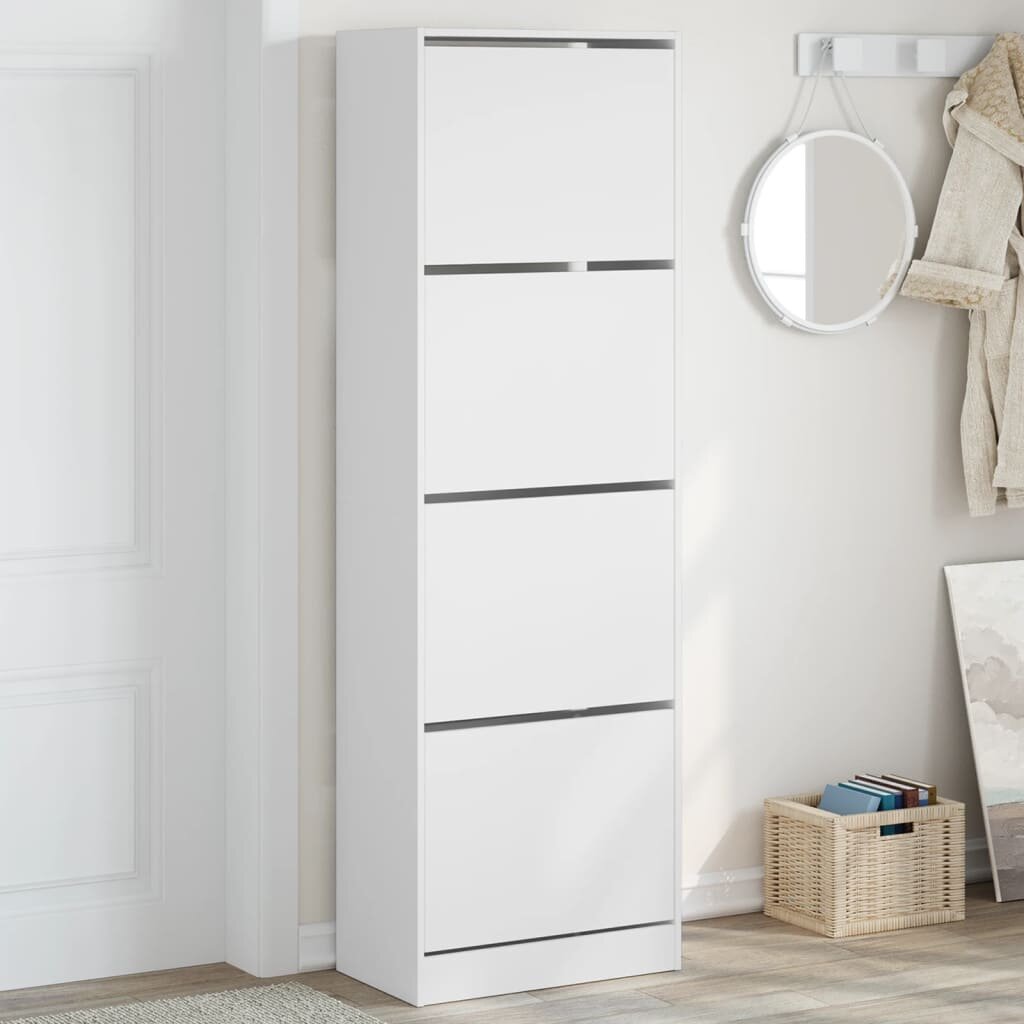 vidaXL Шкаф за обувки с 4 флип чекмеджета бял 60x34x1875 см