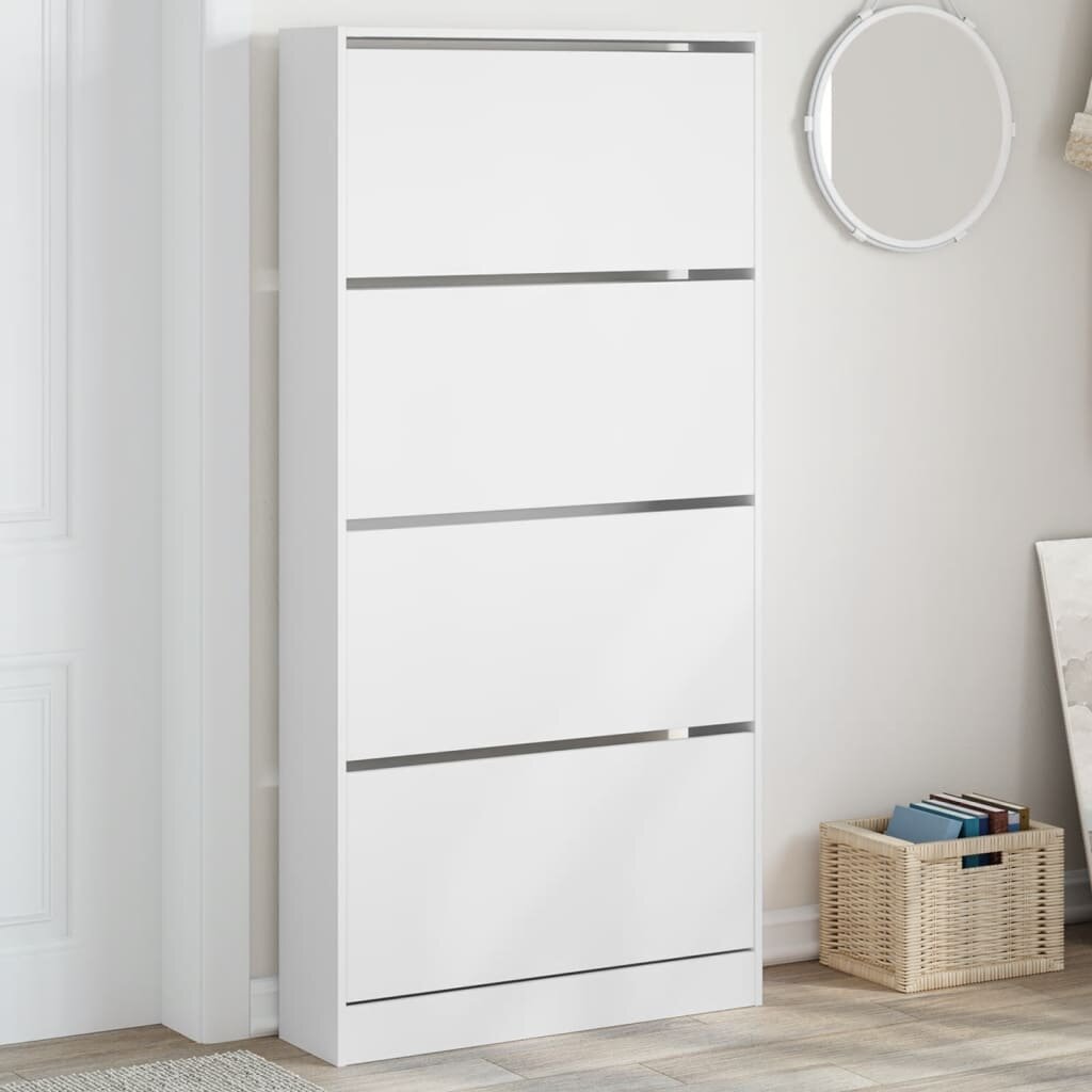 vidaXL Шкаф за обувки с 4 флип чекмеджета бял 80x21x1635 см