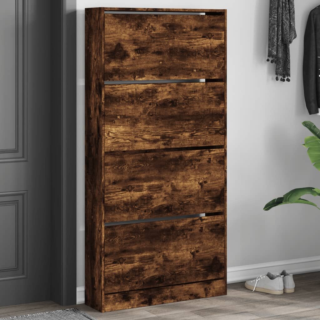 vidaXL Шкаф за обувки с 4 флип чекмеджета опушен дъб 80x21x1635 см