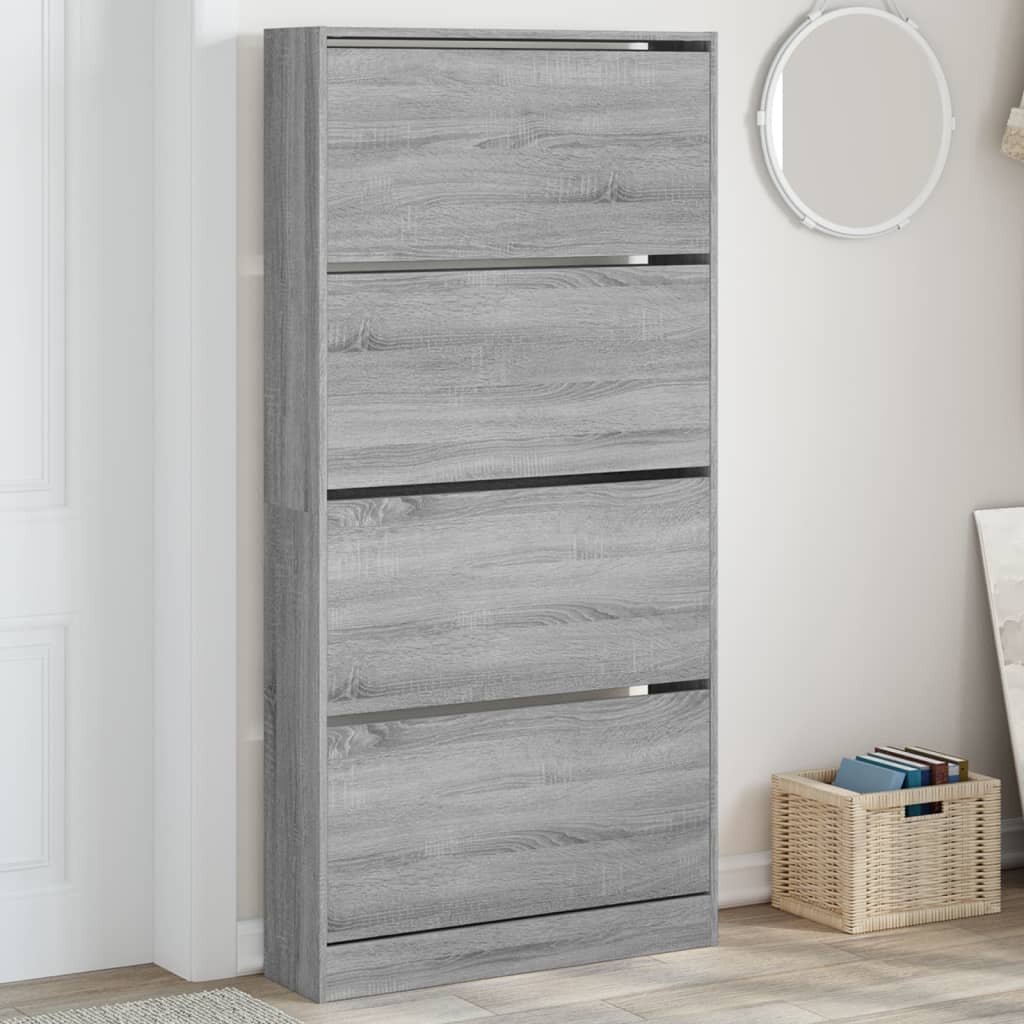 vidaXL Шкаф за обувки с 4 флип чекмеджета сив сонома 80x21x1635 см