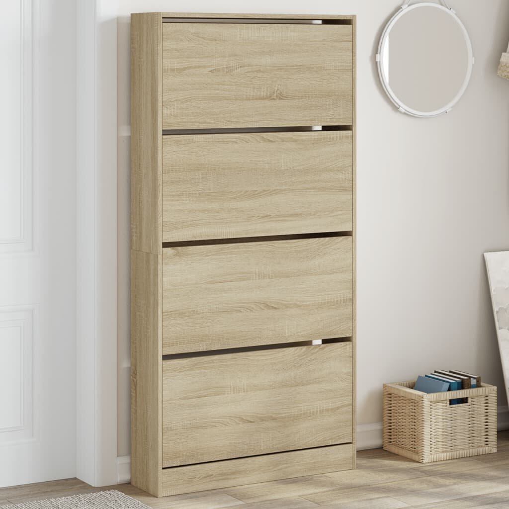 vidaXL Шкаф за обувки с 4 флип чекмеджета сонома дъб 80x21x1635 см