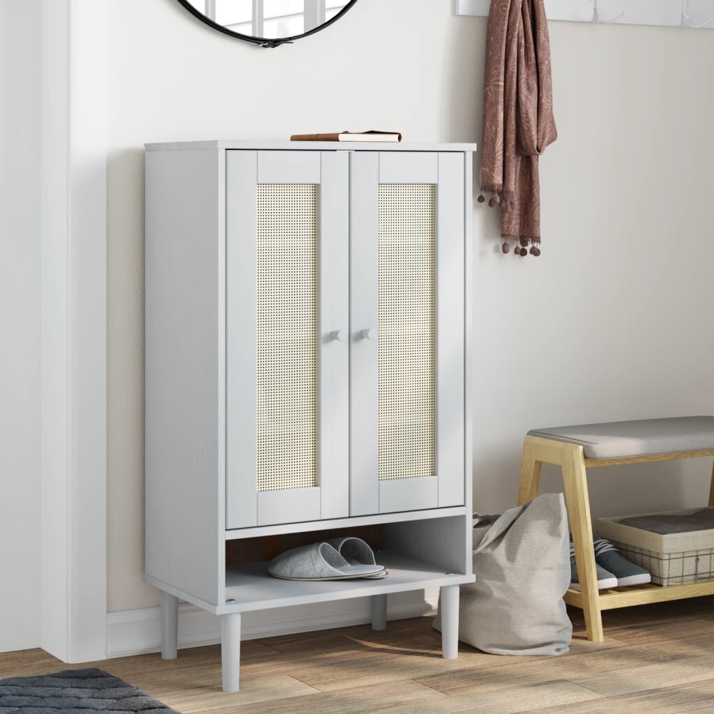 vidaXL Шкаф за обувки "SENJA" бял 595x35x107 см масивно дърво