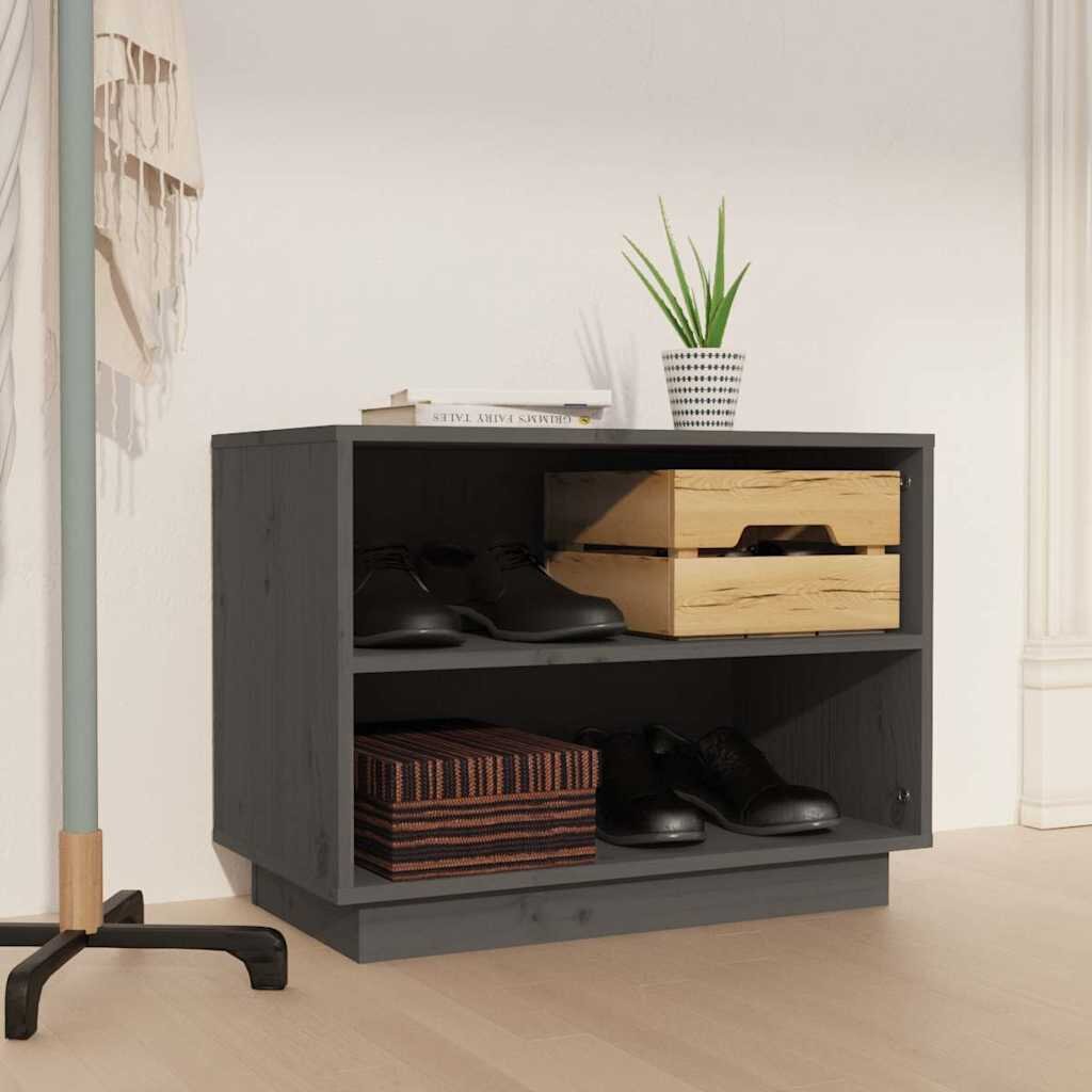 vidaXL Шкаф за обувки сив 60x34x45 см бор масив