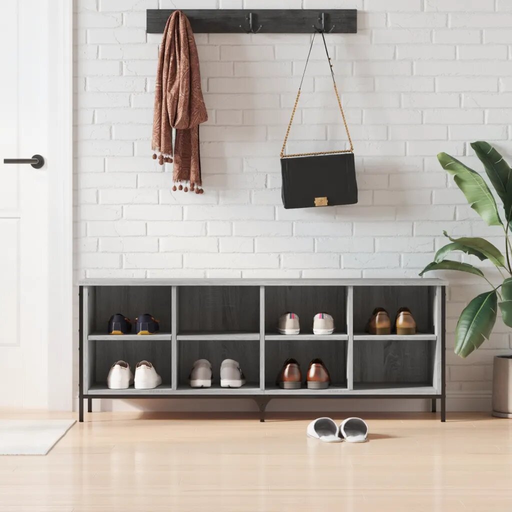 vidaXL Шкаф за обувки сив сонома 131x35x50 см инженерно дърво