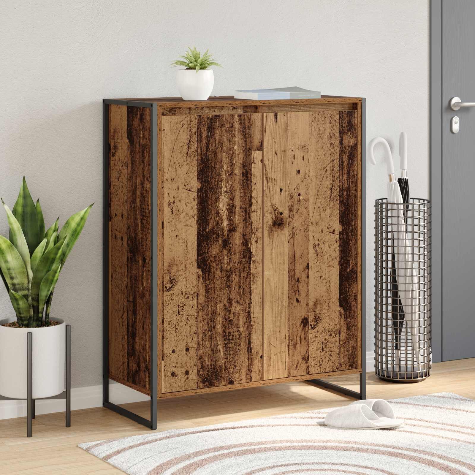 vidaXL Шкаф за обувки Старо дърво 79 x 36 x 100 см Инженерна дървесина