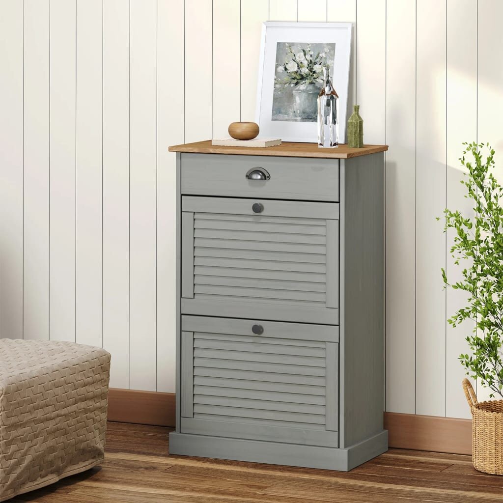 vidaXL Шкаф за обувки VIGO 60x35x96 см сив бор масив