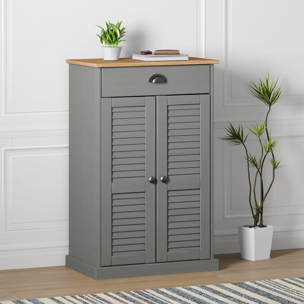 vidaXL Шкаф за обувки VIGO сив 60x35x96 см бор масив