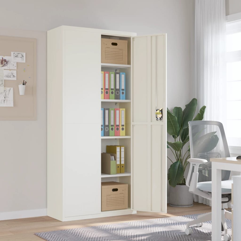 vidaXL Шкаф за папки бял 90x40x200 см стомана