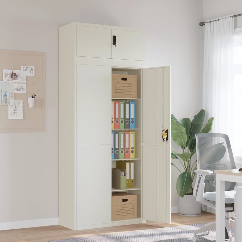 vidaXL Шкаф за папки бял 90x40x220 см стомана