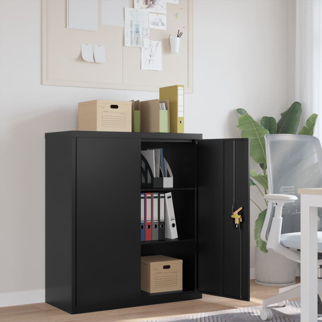 vidaXL Шкаф за папки черен 90x40x105 см стомана
