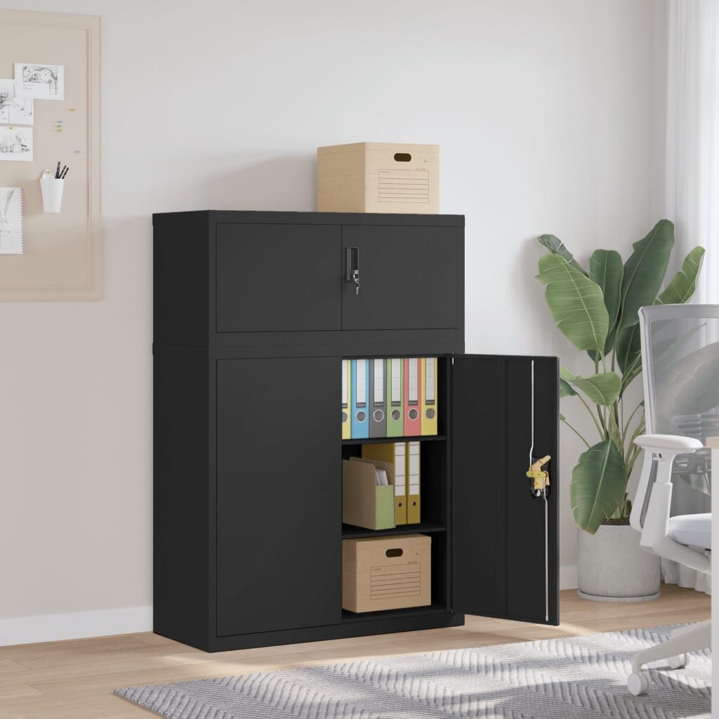 vidaXL Шкаф за папки черен 90x40x130 см стомана