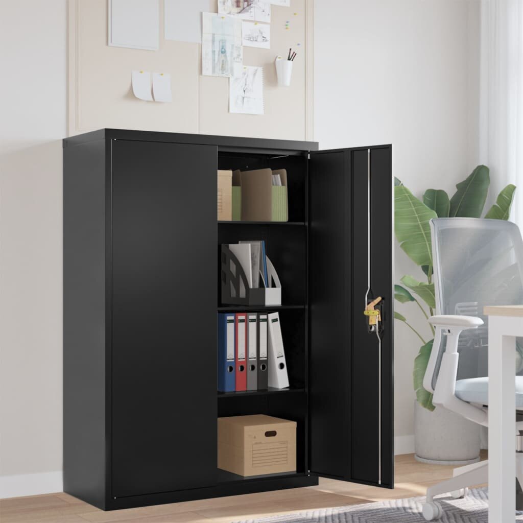 vidaXL Шкаф за папки черен 90x40x140 см стомана