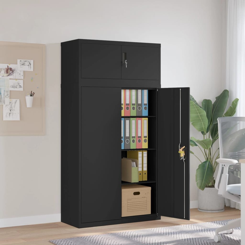 vidaXL Шкаф за папки черен 90x40x180 см стомана