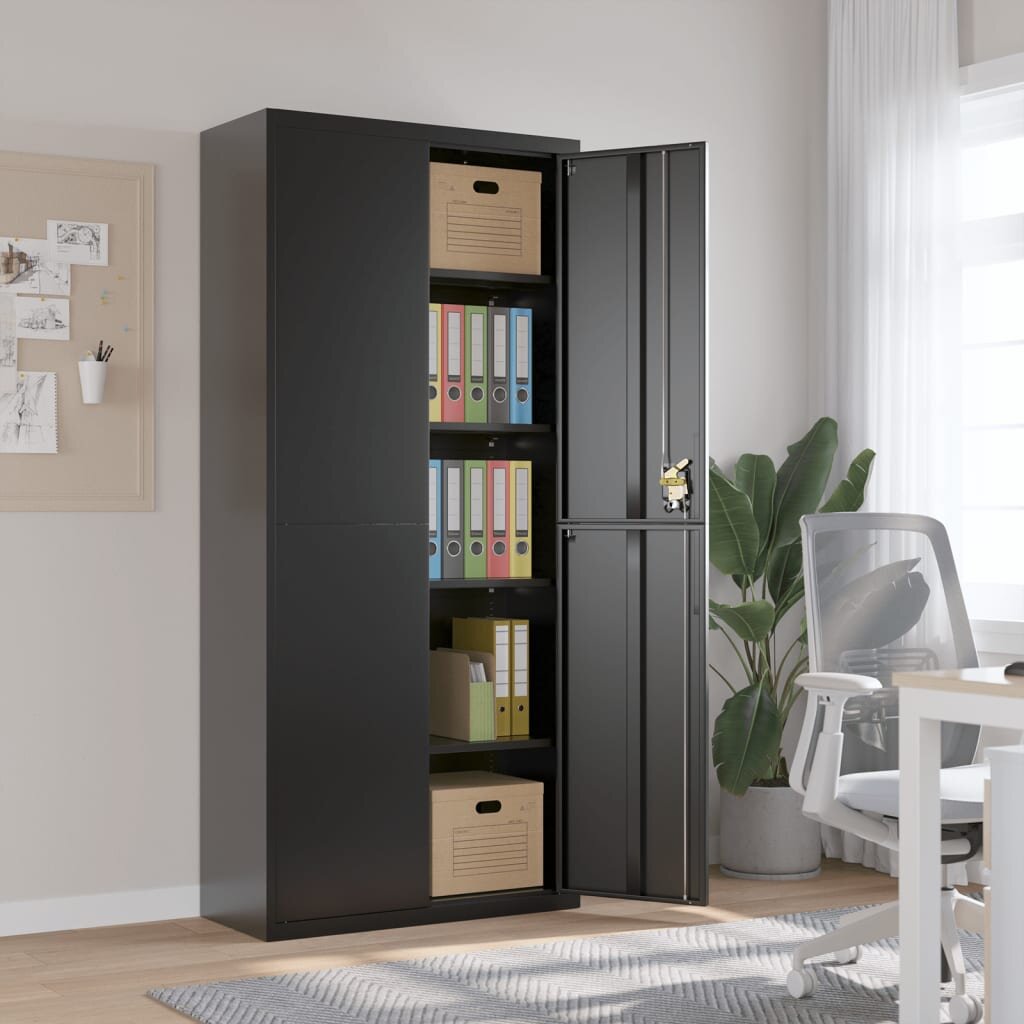 vidaXL Шкаф за папки черен 90x40x200 см стомана