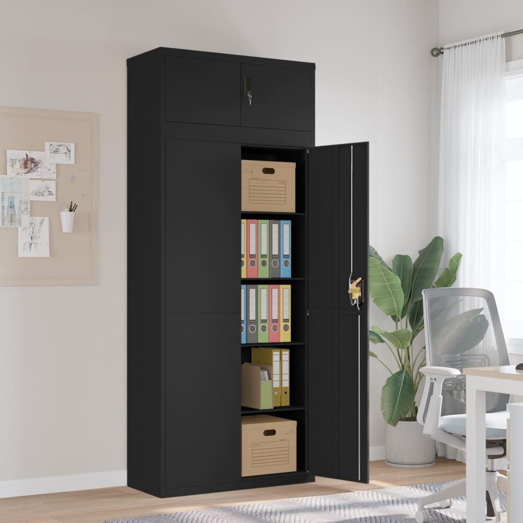 vidaXL Шкаф за папки черен 90x40x220 см стомана