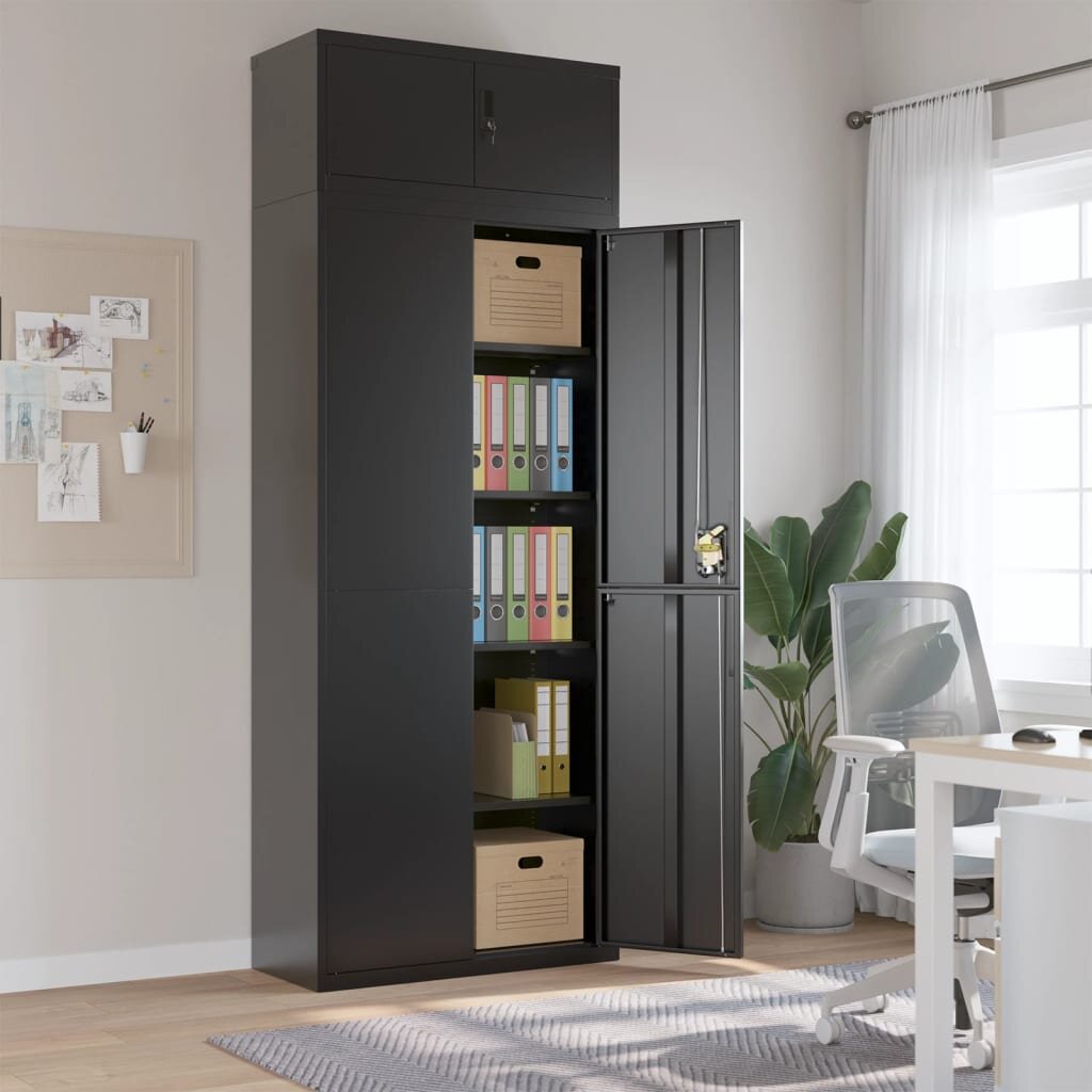 vidaXL Шкаф за папки черен 90x40x240 см стомана