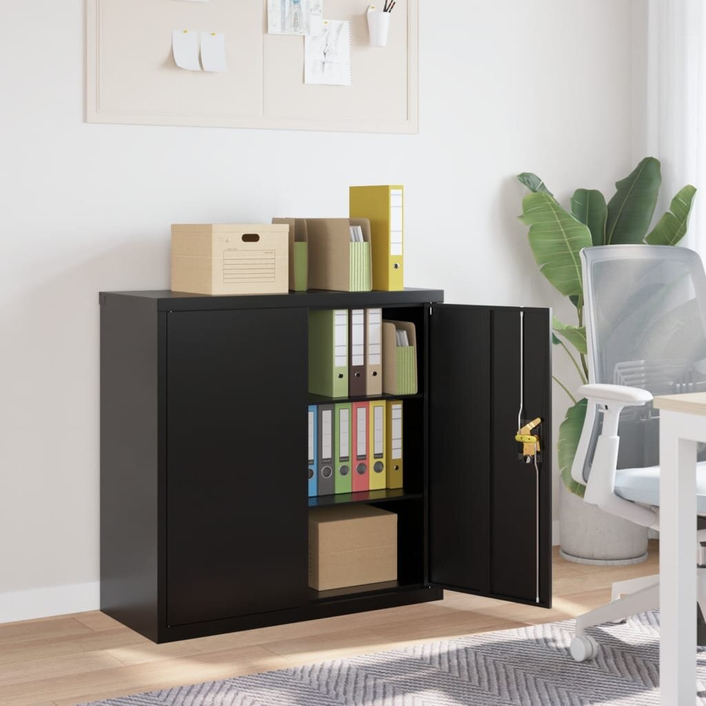 vidaXL Шкаф за папки черен 90x40x90 см стомана