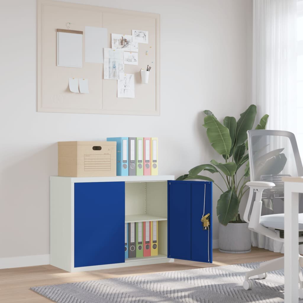 vidaXL Шкаф за папки светлосиво и синьо 90x40x70 см стомана