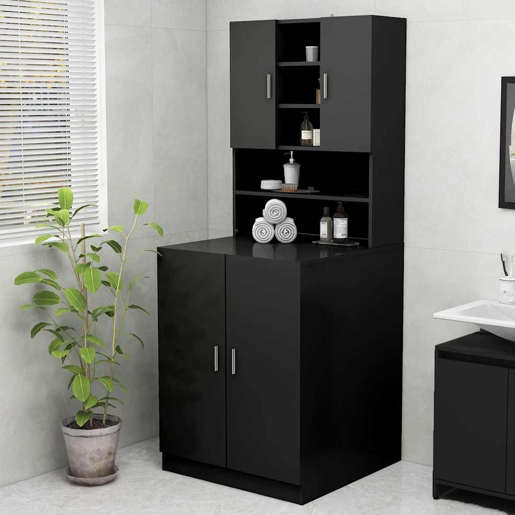 vidaXL Шкаф за пералня черен 705x255x90 см