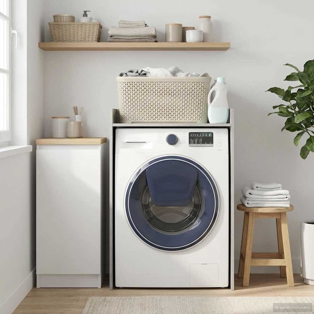 vidaXL Шкаф за пералня със съхранение Сив Сонома 675 x 48 x 97 см