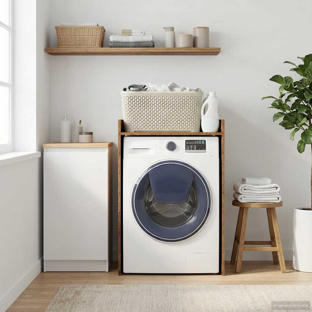 vidaXL Шкаф за пералня със съхранение Старо дърво 675 x 48 x 97 см