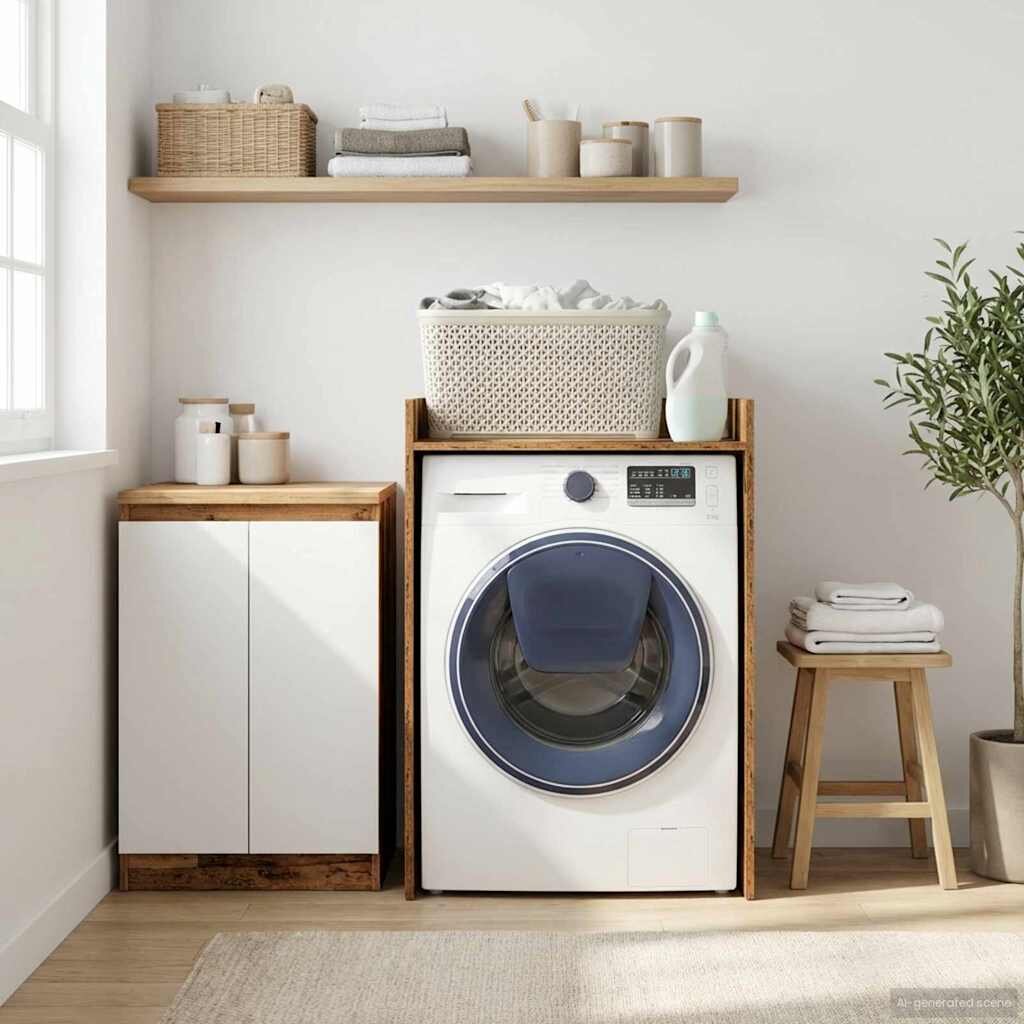 vidaXL Шкаф за пералня със съхранение Старо дърво 675 x 62 x 97 см