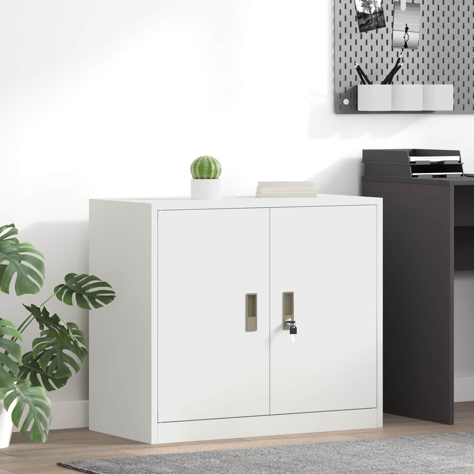 vidaXL Шкаф за съхранение Бял 80 x 40 x 70 см Стомана