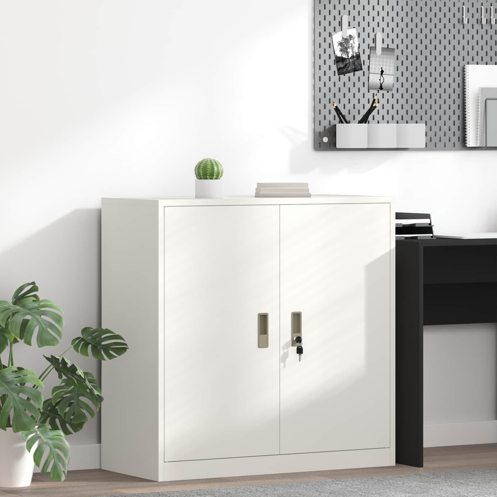 vidaXL Шкаф за съхранение Бял 90 x 40 x 90 cm Стомана