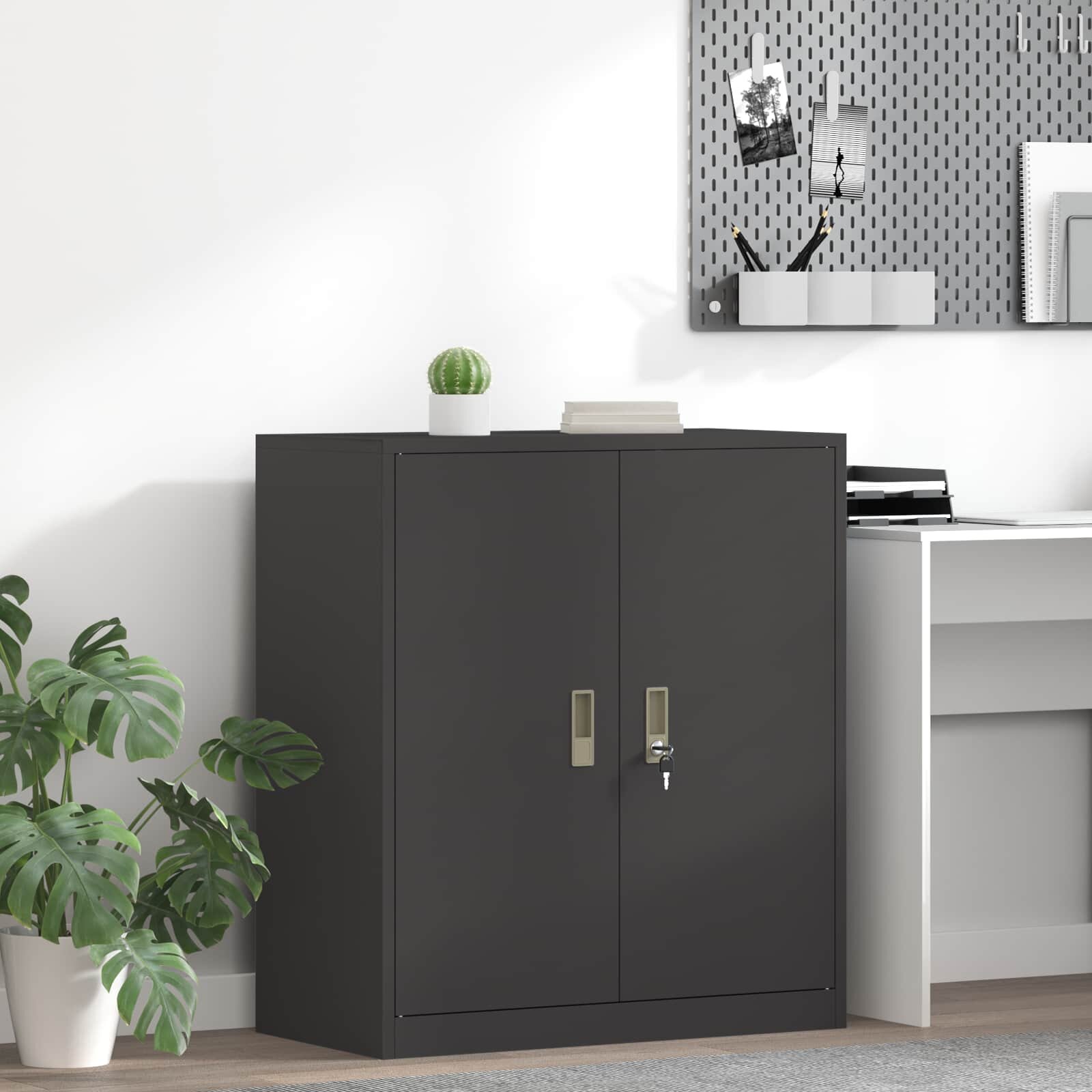 vidaXL Шкаф за съхранение Черен 80 х 40 х 90 см Стомана