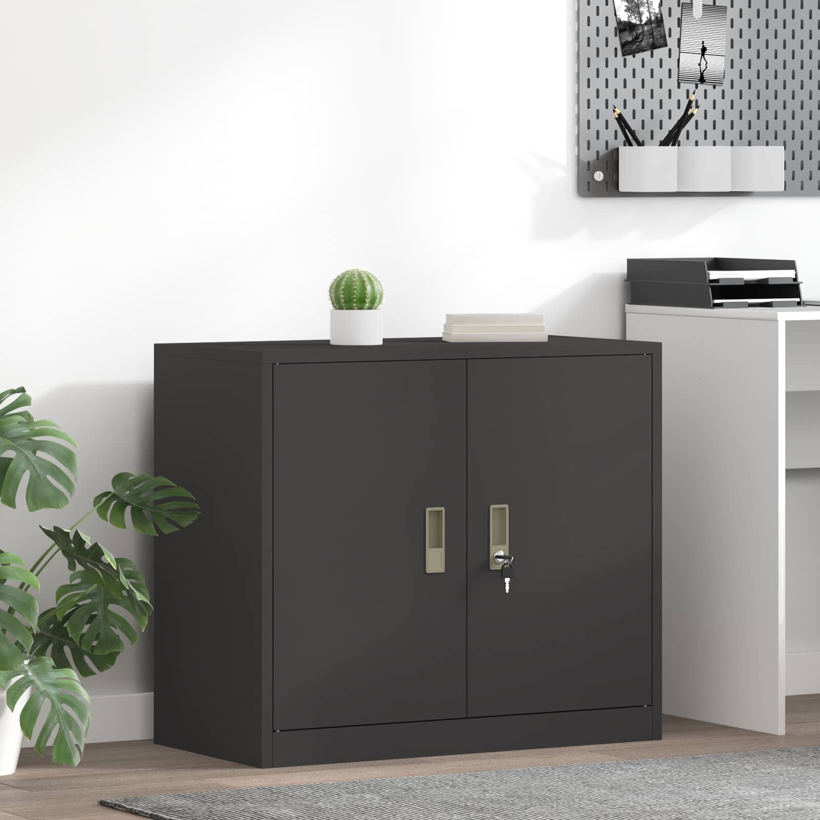 vidaXL Шкаф за съхранение Черен 80 x 40 x 70 см Стомана
