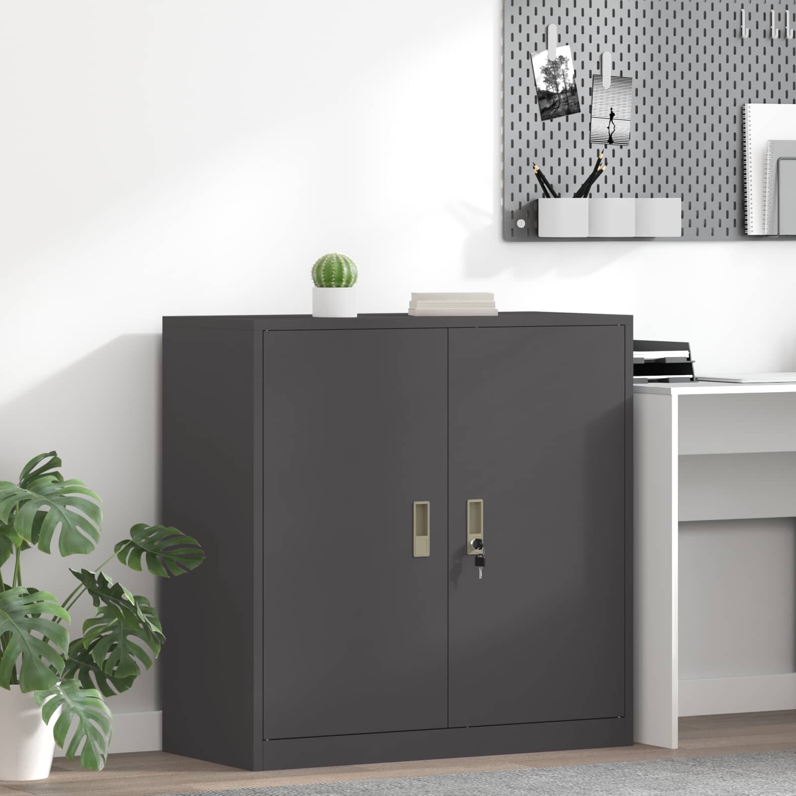 vidaXL Шкаф за съхранение Черен 90 x 40 x 90 cm Стомана