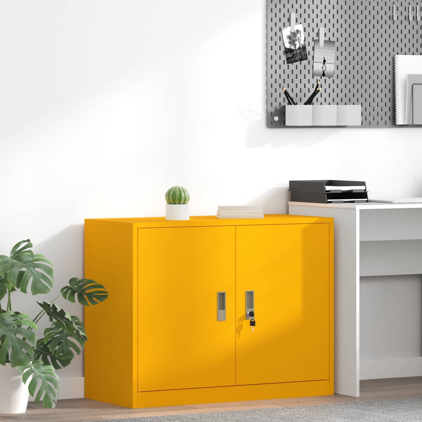 vidaXL Шкаф за съхранение Горчично жълто 90 x 40 x 70 cm Стомана