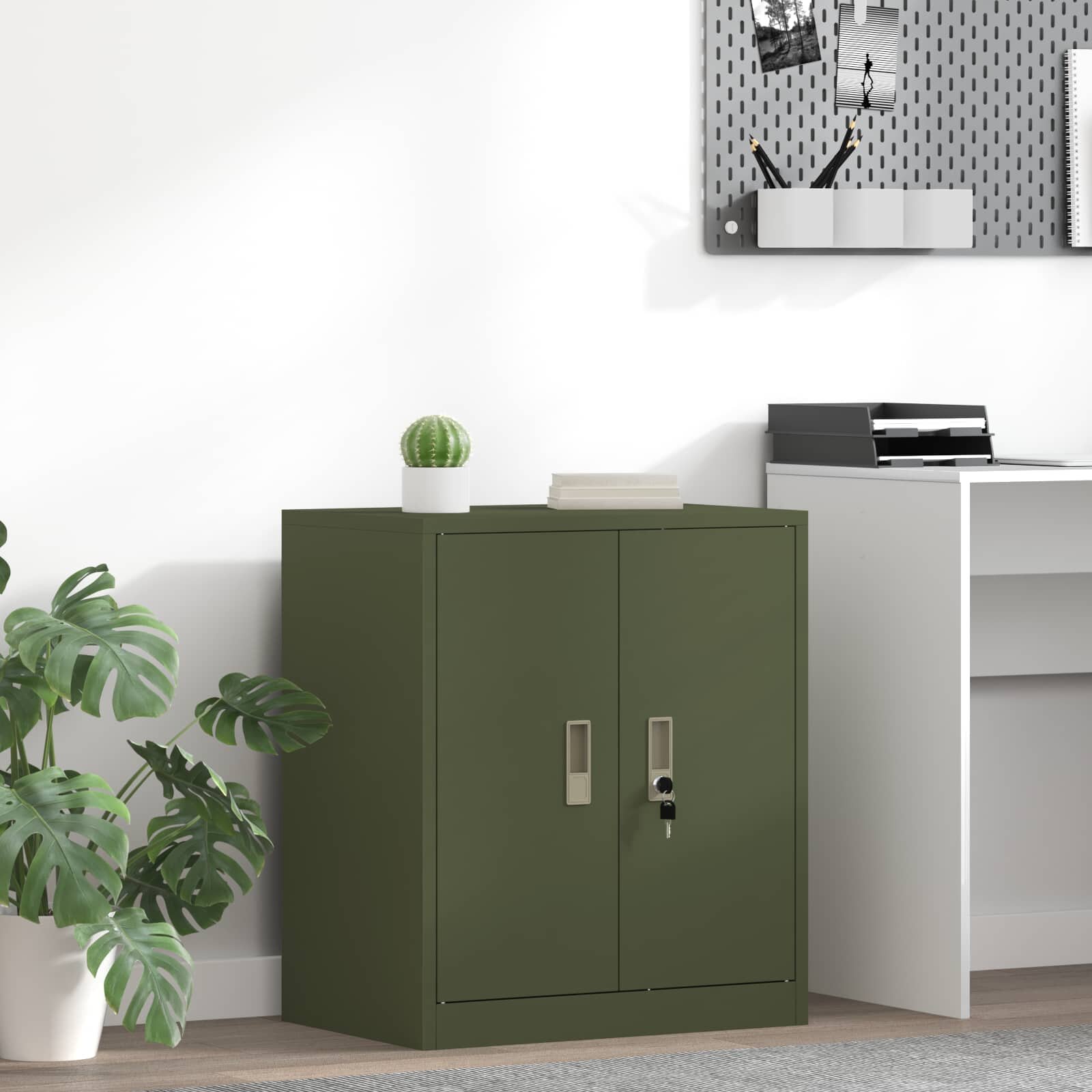vidaXL Шкаф за съхранение Маслинено зелено 60 x 40 x 70 см Стомана