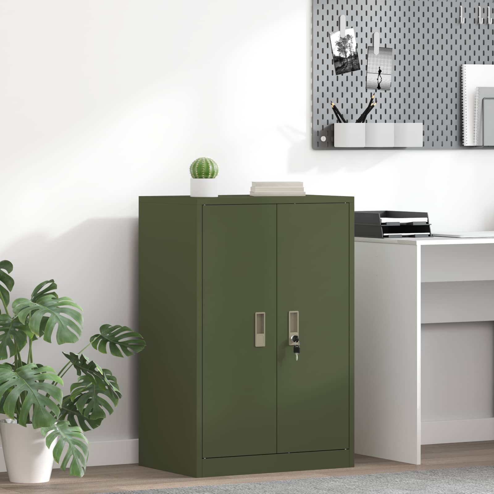 vidaXL Шкаф за съхранение Маслинено зелено 60 x 40 x 90 cm Стомана