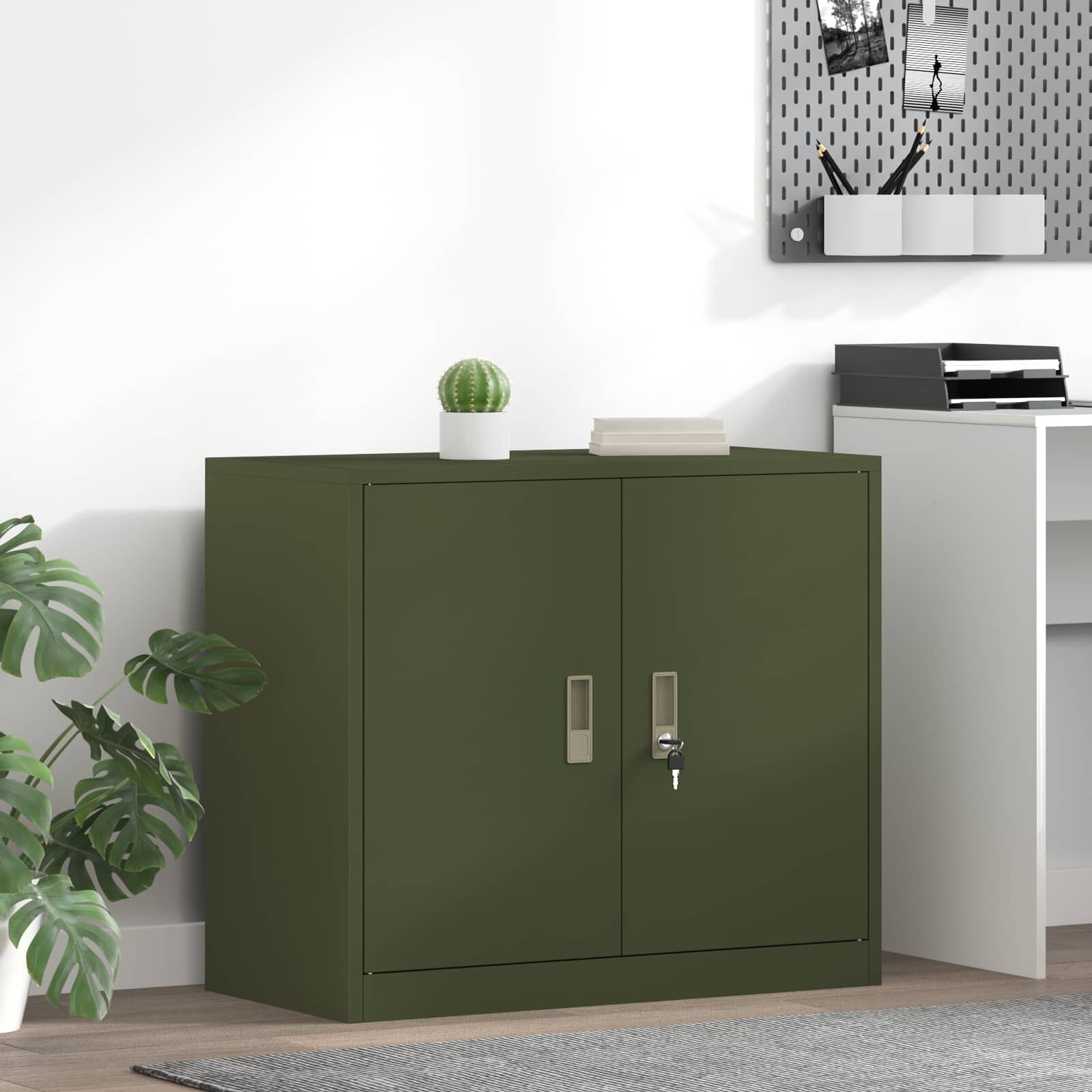 vidaXL Шкаф за съхранение Маслинено зелено 80 x 40 x 70 см Стомана