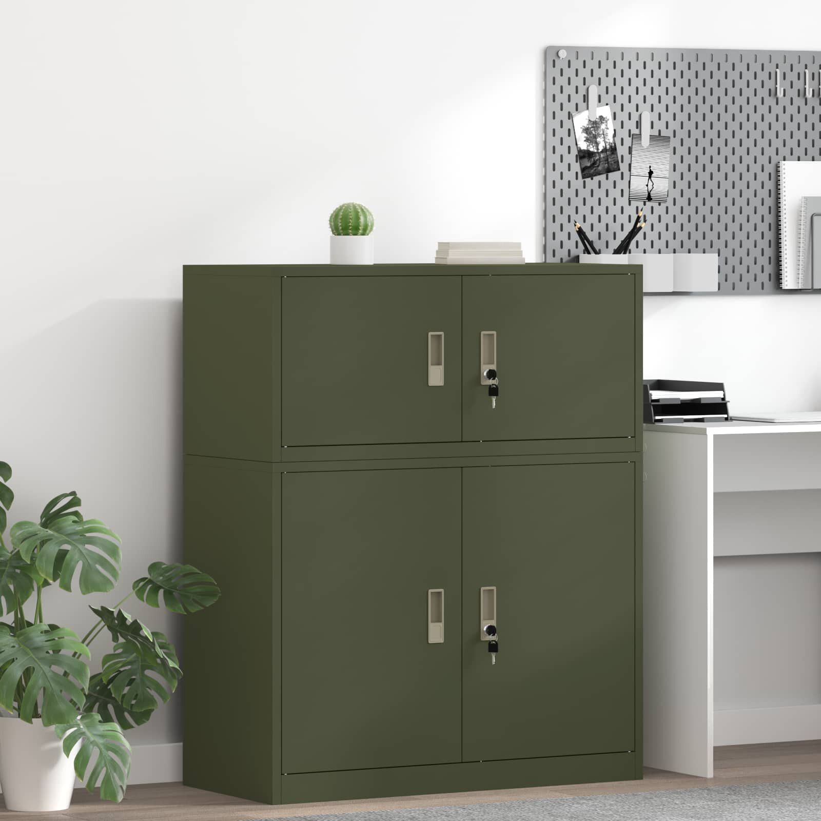 vidaXL Шкаф за съхранение Маслинено зелено 90 x 40 x 40 см Стомана