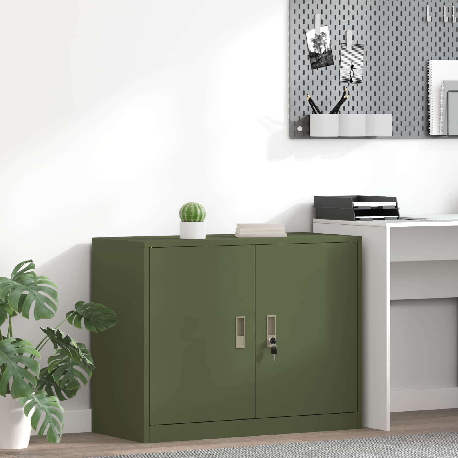vidaXL Шкаф за съхранение Маслинено зелено 90 x 40 x 70 cm Стомана