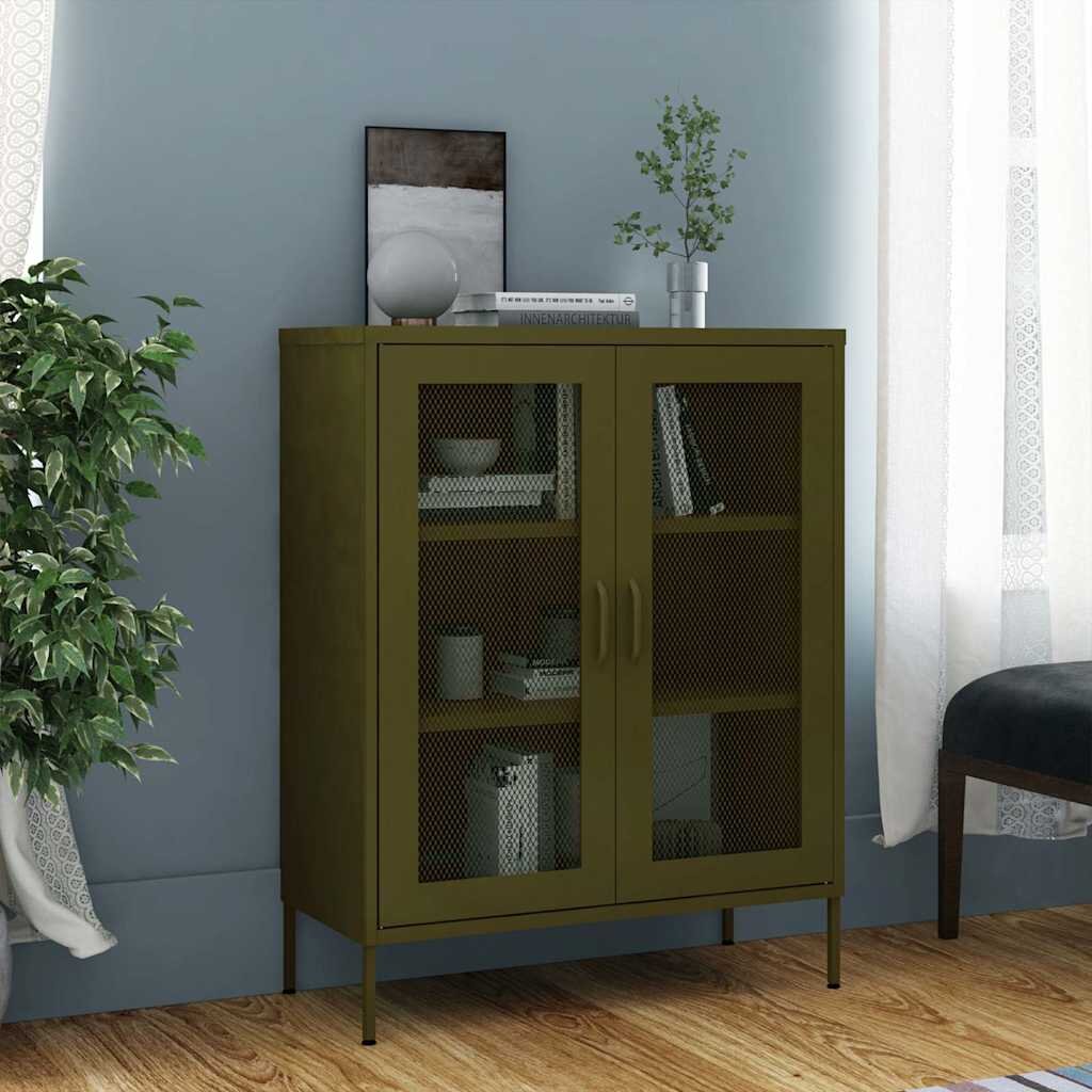 vidaXL Шкаф за съхранение маслиненозелен 80х35х1015 см стомана