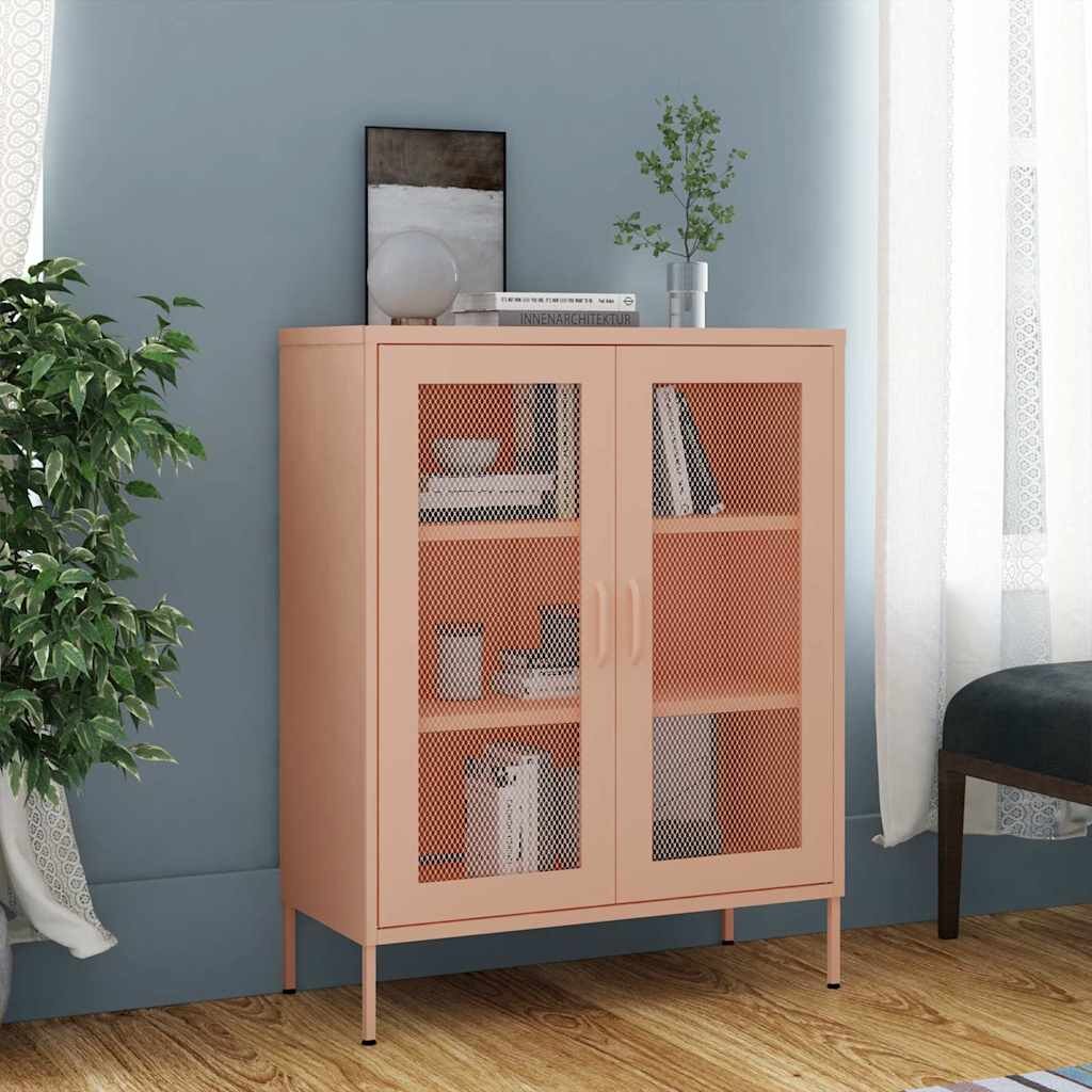 vidaXL Шкаф за съхранение розов 80х35х1015 см стомана