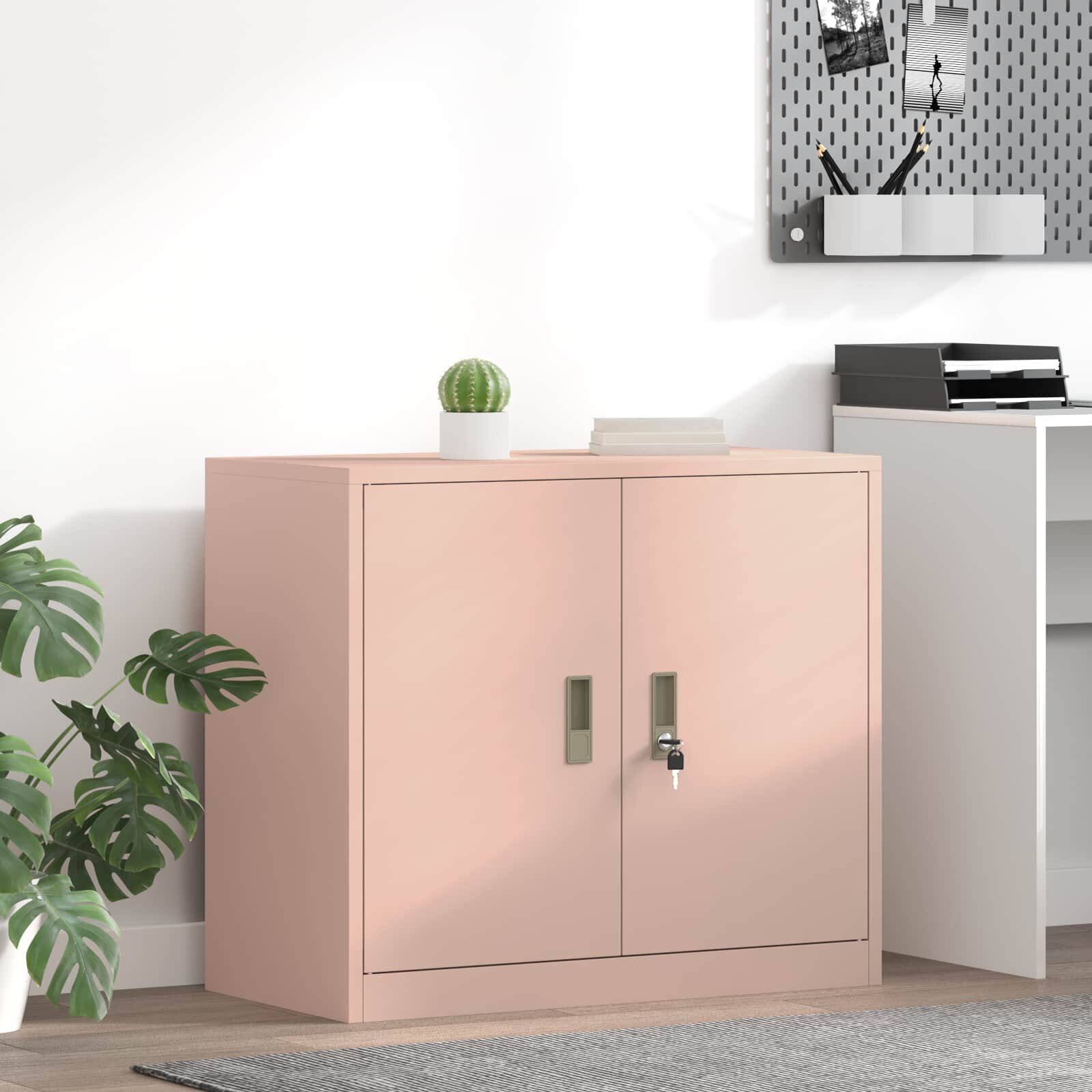 vidaXL Шкаф за съхранение Розово 80 x 40 x 70 см Стомана