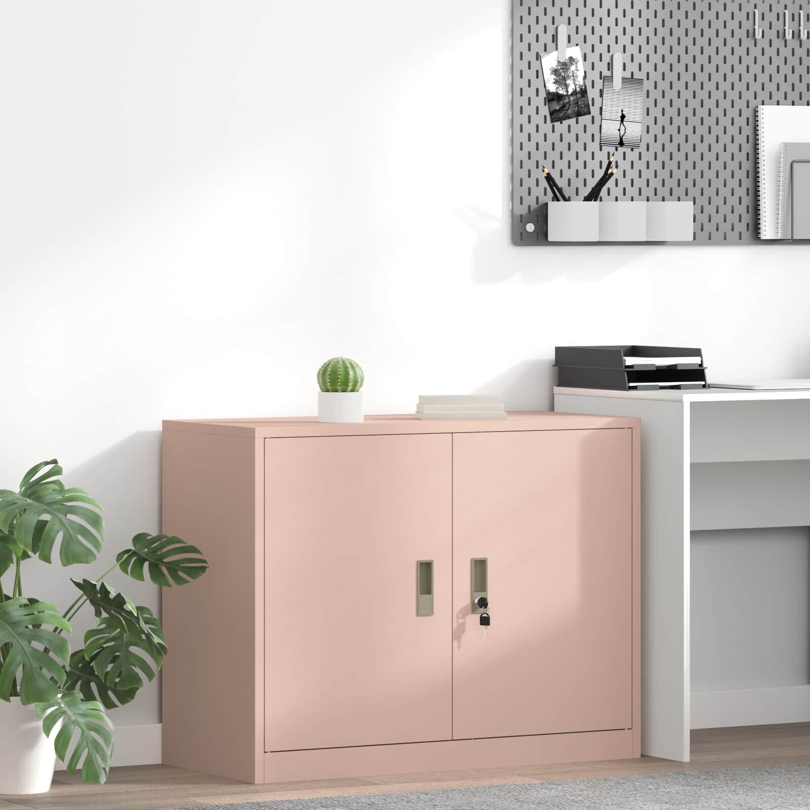 vidaXL Шкаф за съхранение Розово 90 x 40 x 70 cm Стомана