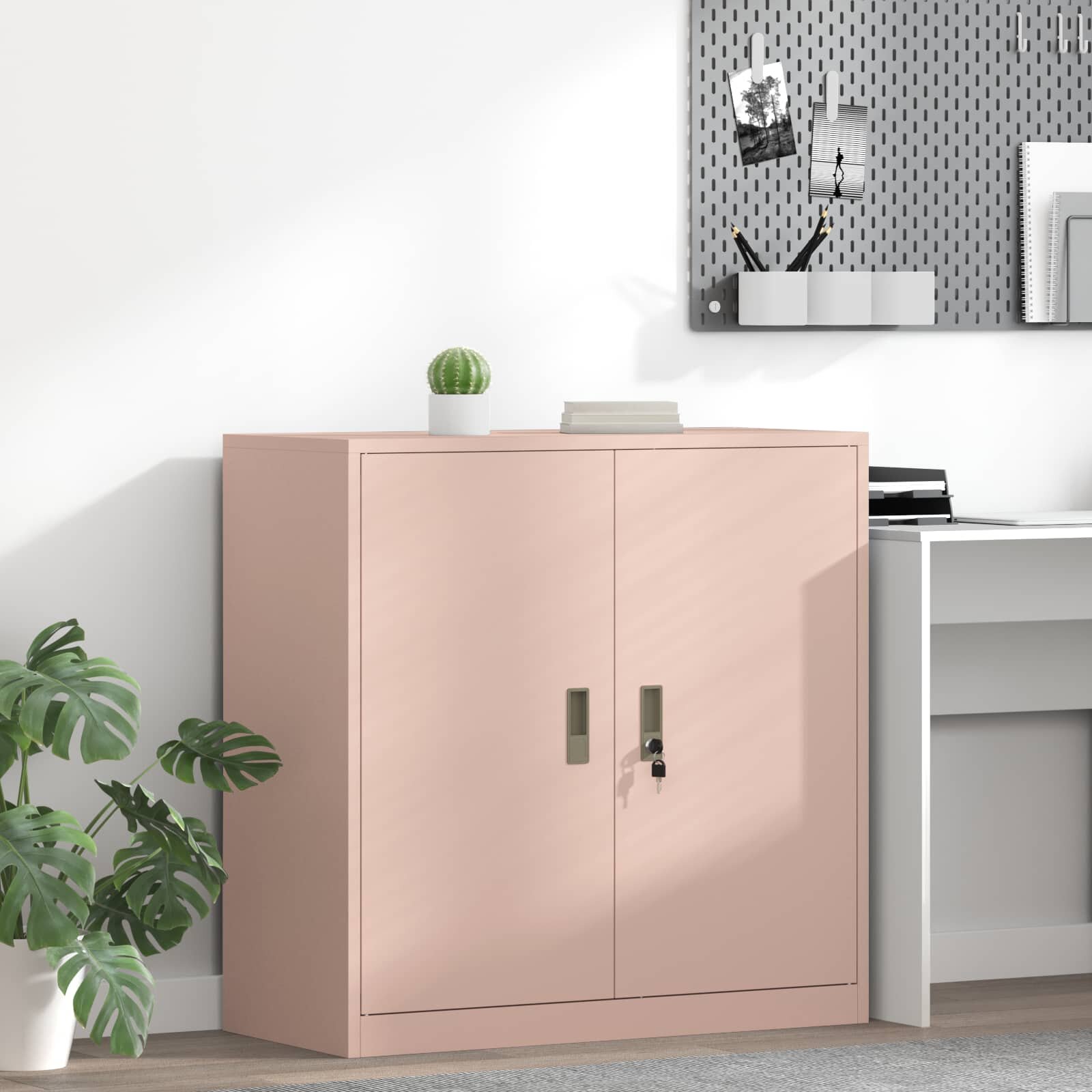 vidaXL Шкаф за съхранение Розово 90 x 40 x 90 cm Стомана