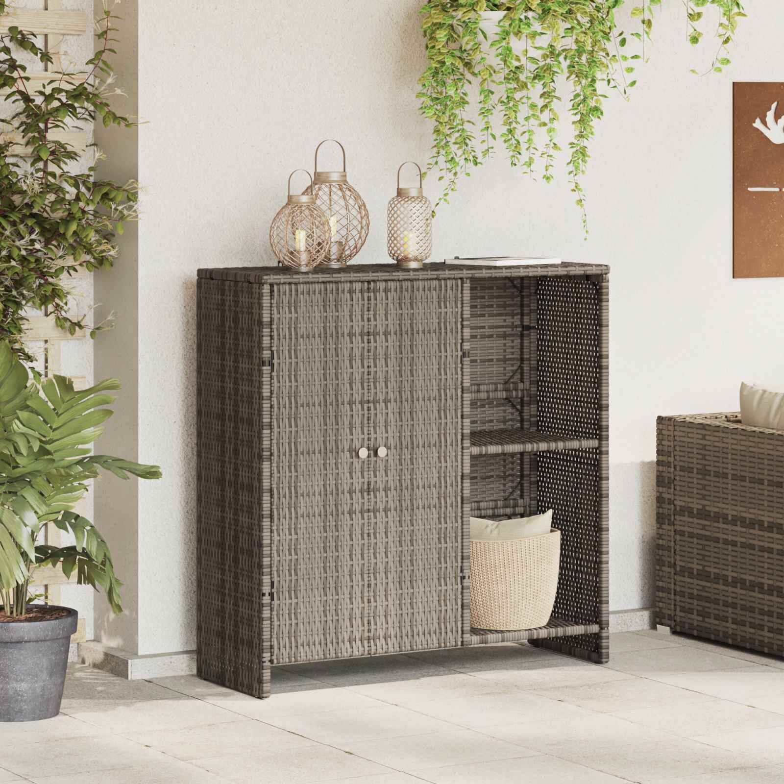 vidaXL Шкаф за съхранение с рафт с врата Сив 100 x 36 x 102 см Ратан