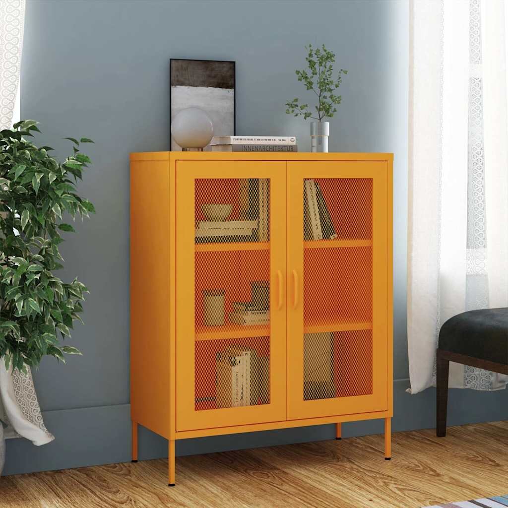 vidaXL Шкаф за съхранение цвят горчица жълт 80x35x1015 см стомана