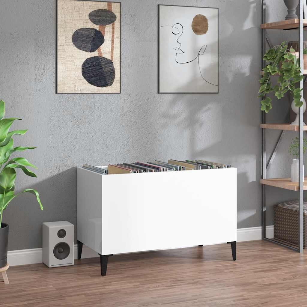 vidaXL Шкаф за винилови плочи бял гланц 745x38x48 см инженерно дърво