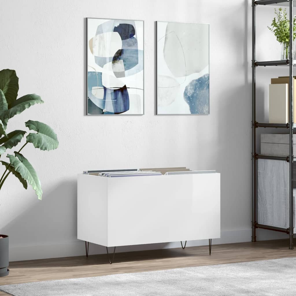 vidaXL Шкаф за винилови плочи бял гланц 745x38x48 см инженерно дърво