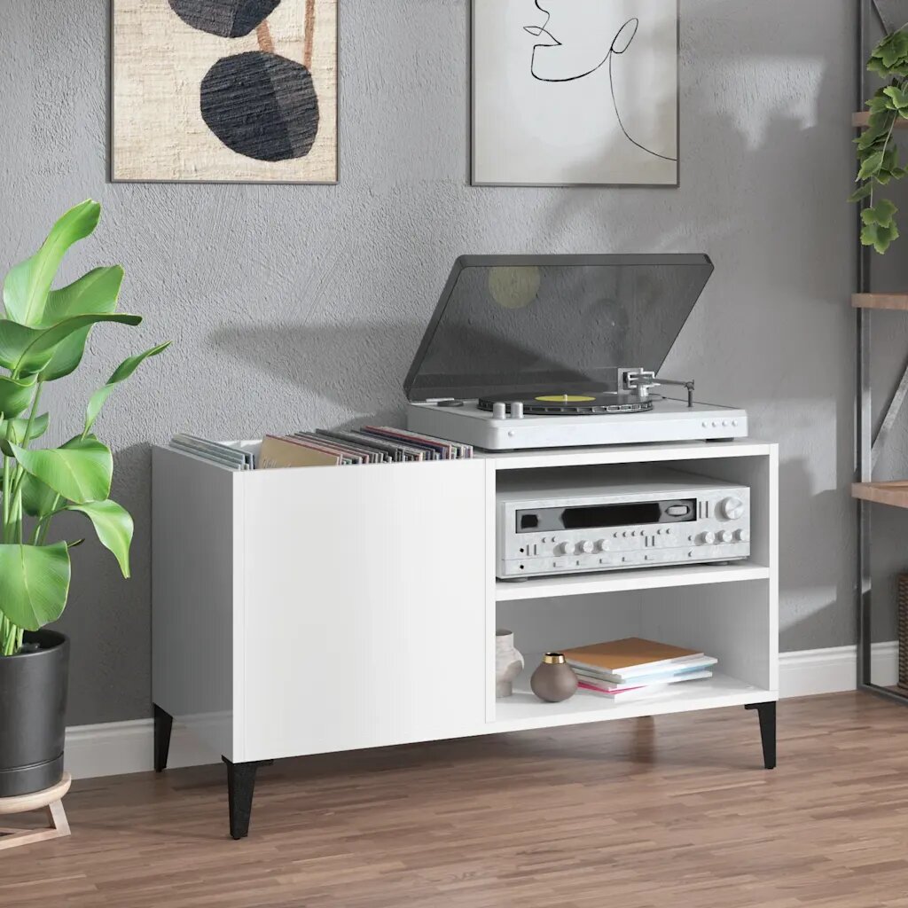 vidaXL Шкаф за винилови плочи бял гланц 845x38x48 см инженерно дърво